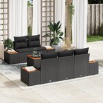 Ensemble de Canapé de Jardin 6 Pièces avec Coussins Noir Poly Rattan Acacia