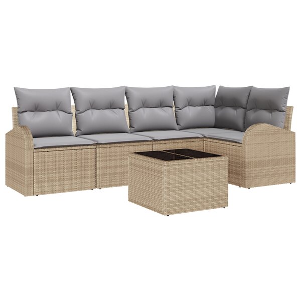 Ensemble de canapé de jardin de 6 pièces avec coussins en rotin poly noir