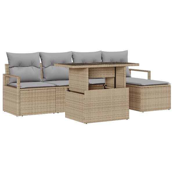 Ensemble de canapé de jardin 6 pièces avec coussins beige rattan