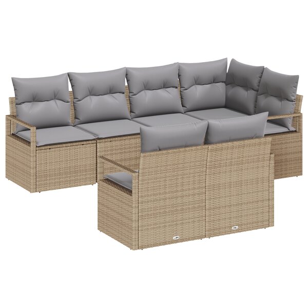 Set de Canapés de Jardin 7 Pièces avec Coussins Beige Rattan Synthétique