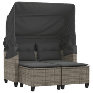 vidaXL Canapé de jardin 2 places avec auvent et tabourets gris rotin