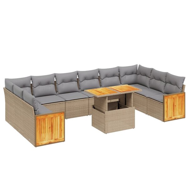 vidaXL Salon de jardin 11 Pièces avec coussins beige résine tressée