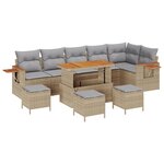 vidaXL Canapé de Jardin 10 Pièces avec Coussins Cadre en Poly Rotin Beige Acacia
