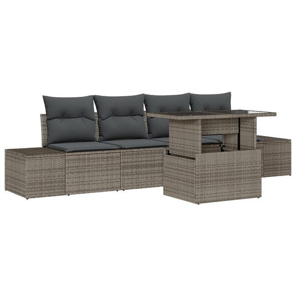 vidaXL Ensemble de canapé de jardin 5 pièces avec coussins gris en poly rotin