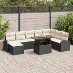 Ensemble de canapé de jardin 9 pièces avec coussins noir poly rattan
