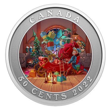 Pièce de monnaie 50 Cents Canada Le traîneau du Père Noël 2022 BU