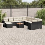 vidaXL Salon de jardin 12 Pièces avec coussins noir résine tressée