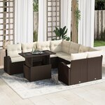 Ensemble de Canapés de Jardin 9 Pièces avec Coussins Marron Rattan Poly