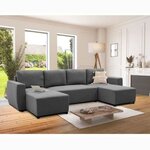 Canapé d'angle convertible panoramique PHAREL5/6 places - Tissu anthracite - Coffre de rangement - 297 x 155 x 85 cm