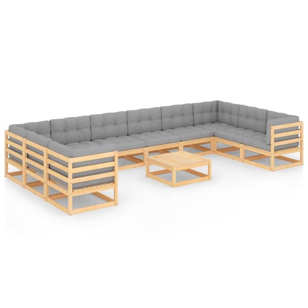 vidaXL Salon de jardin 11 Pièces avec coussins Bois de pin massif