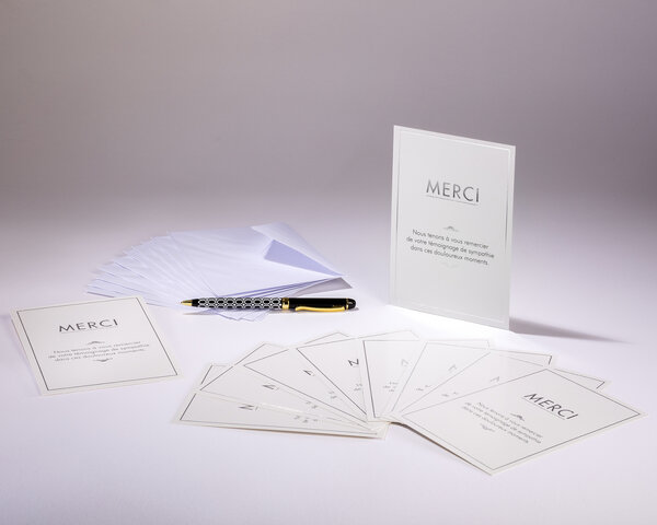 Sachet de 10 cartes simples de remerciements de condoléances et 10 enveloppes