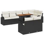 vidaXL Set de Jardin 9 Pièces Avec Coussins Noir Poly Rattan Acacia