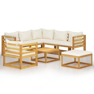 vidaXL Salon de jardin 8 Pièces avec coussin Crème Bois d'acacia solide