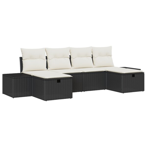 vidaXL Ensemble de Canapés de Jardin de 6 Pièces avec Coussins Noir en Rattan Poly