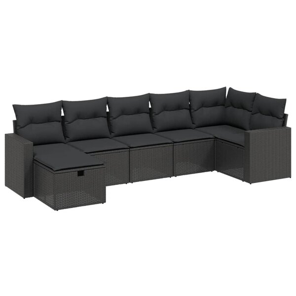 vidaXL Salon de jardin 7 Pièces avec coussins noir résine tressée