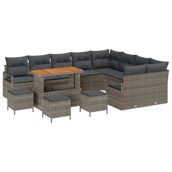 Ensemble de Canapés de Jardin vidaXL 13 Pièces avec Coussins Gris Rotin PE Acacia
