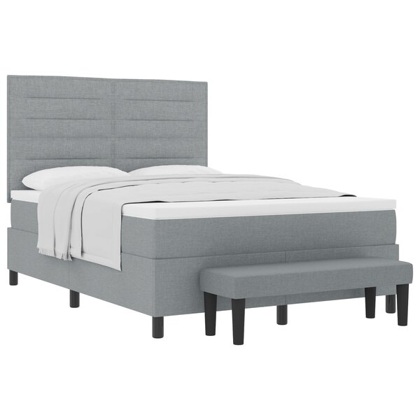 vidaXL Lit à ressort avec matelas et banc gris clair 140x200 cm tissu