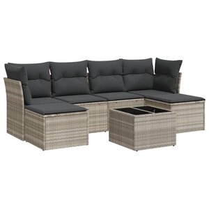 vidaXL Salon de jardin avec coussins 7 Pièces gris clair résine tressée