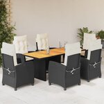 vidaXL Ensemble à manger de jardin coussins 7Pièces Noir Résine tressée