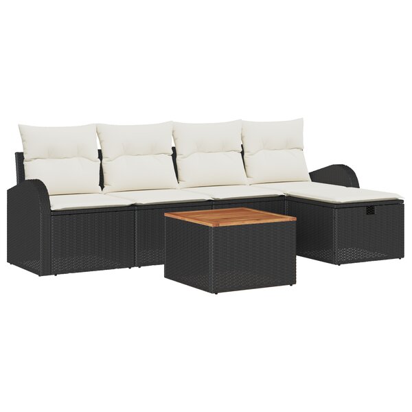 Ensemble de Canapés de Jardin 6 Pièces avec Coussins Noir Poly Rattan