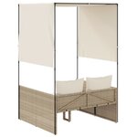 vidaXL Chaise longue double avec toit et rideaux beige résine tressée