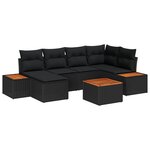 Ensemble de canapé de jardin 7 pièces vidaXL avec coussins noir en rotin composite acacia