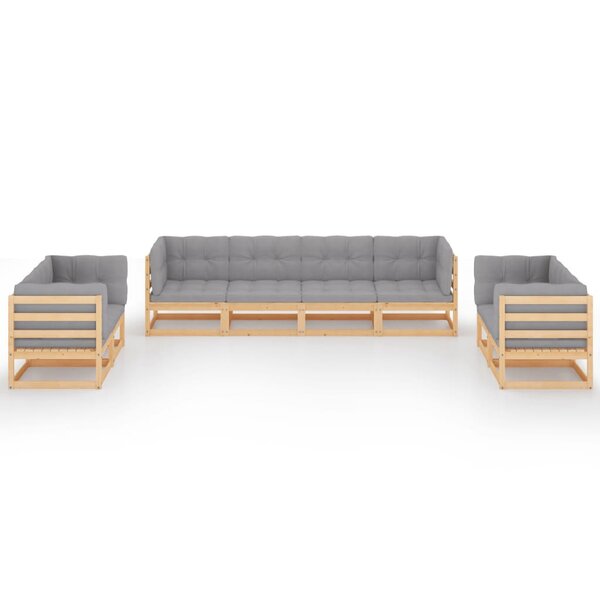 Salon de jardin meuble d'extérieur ensemble de mobilier 8 pièces avec coussins bois de pin massif 02_0017534