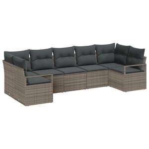 Ensemble de Canapés de Jardin 7 Pièces avec Coussins Gris en Poly Rotin