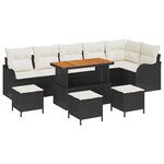Ensemble de Canapé de Jardin 10 Pièces avec Coussins Noir Poly Rattan Acacia