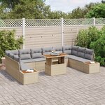 vidaXL Ensemble de repas jardin 11 pièces avec coussins Beige Poly Rattan Acacia