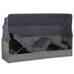 Lit de jardin avec auvent gris 205 x 62 cm résine tressée 02_0011998