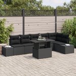 vidaXL Ensemble de canapé de jardin 7 pièces avec coussins en poly rattan noir