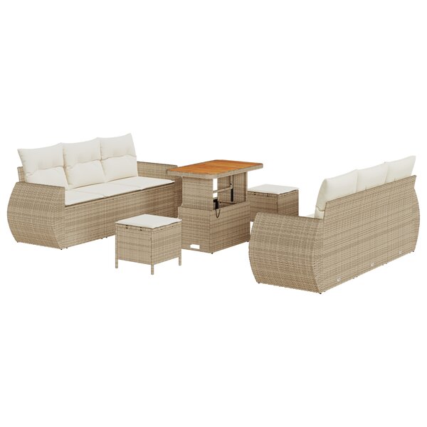 Ensemble de Canapés de Jardin 9 Pièces avec Coussins Beige en Rattan Poly Acacia