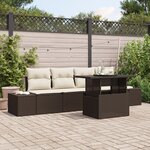 vidaXL Ensemble de canapé de jardin 5 pièces avec coussins marron en rotin poly