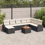 vidaXL Ensemble de Canapés de Jardin 9 Pièces avec Coussins Noir Poly Rattan