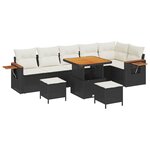 Canapé de jardin 9 pièces avec coussins Noir Poly Rattan Acacia