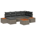 Ensemble de canapé de jardin 7 pièces vidaXL avec coussins en poly rattan gris acacia