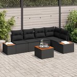 vidaXL Ensemble de 6 Canapés de Jardin avec Coussins Noir en Poly Rattan Acacia