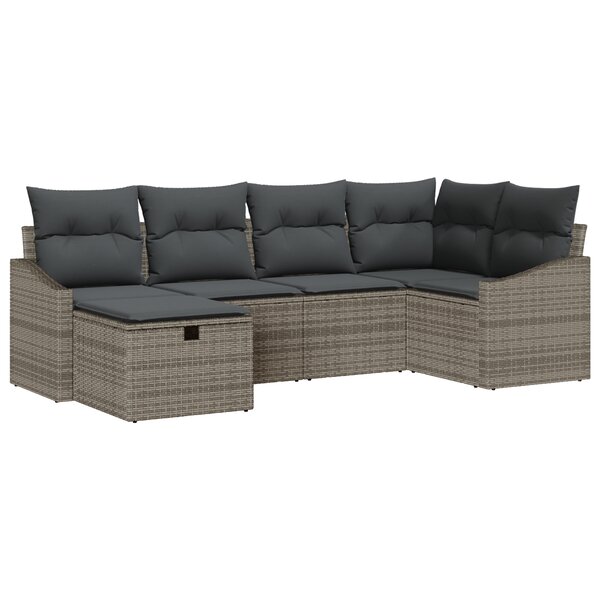vidaXL Ensemble de Canapé de Jardin 6 Pièces avec Coussins Gris en Rattan Poly