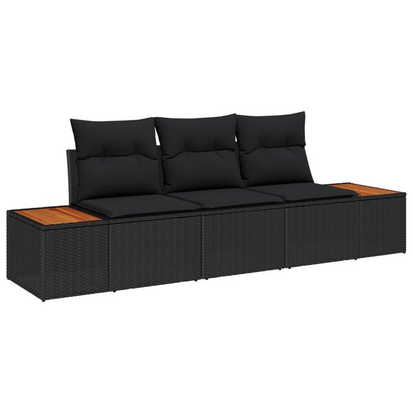 Canapé de jardin 3 pièces vidaXL avec coussins Noir poly rattan acacia