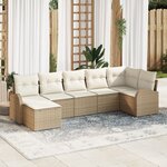 vidaXL Ensemble de Canapé de Jardin 7 Pièces avec Coussins Beige Poly Rattan