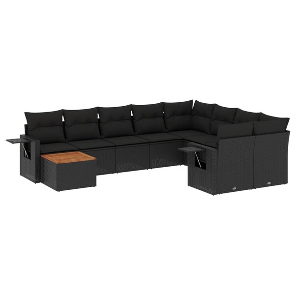 vidaXL Salon de jardin 10 Pièces avec coussins noir résine tressée