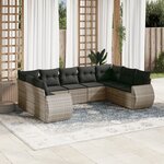 vidaXL Salon de jardin 9 Pièces avec coussins gris résine tressée