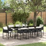 vidaXL Ensemble de Salle à Manger de Jardin 9 Pièces avec Coussins - Rattan Poly Noir