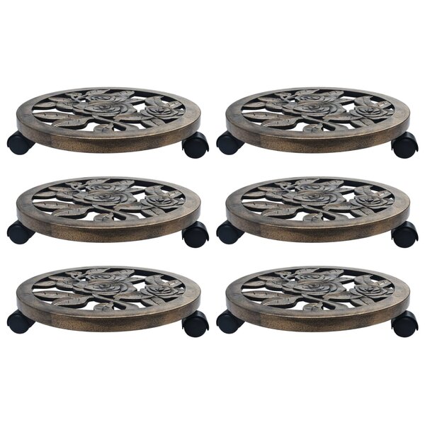 vidaXL Chariots pour plantes 6 Pièces Bronze 38 cm Plastique