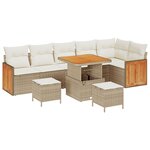 Ensemble de canapé de jardin 9 pièces avec coussins beige en rotin synthétique