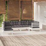 vidaXL Salon de jardin 6 Pièces avec coussins blanc bois de pin