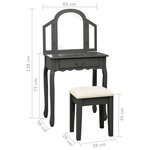 vidaXL Coiffeuse et tabouret Gris 65x36x128 cm Bois de paulownia MDF