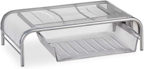 Support pour moniteur tiroir 2 compartiments côté support écran 29 5 cm argenté 13_0002561