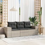 vidaXL Salon de jardin avec coussins 3 Pièces gris clair résine tressée
